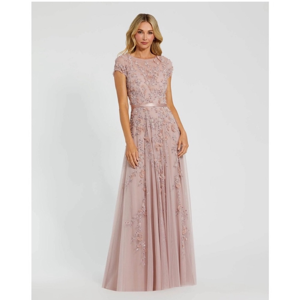 NWT Mac Duggal 14521 Pink Floral Embellished Cap Sleeve Gown $698 - Size 4